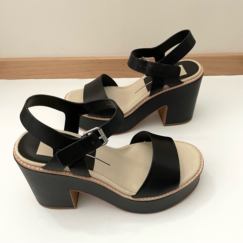 NIB Dolce Vita “Elly” black leather platform sandal size 9.5 - Picture 6 of 11